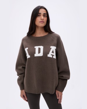 Adanola ADA Oversized Knit Sweatshirt Dunkelbraun Weiß | 29WHRBIFT