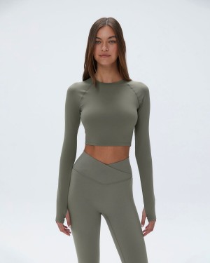 Adanola Long Sleeve Crop Top Olivgrün Grün | 90GRACZUE