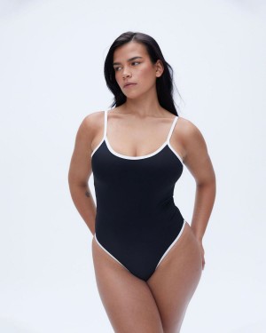 Adanola Scoop High Leg Swimsuit Schwarz Weiß | 04IRZNGMY