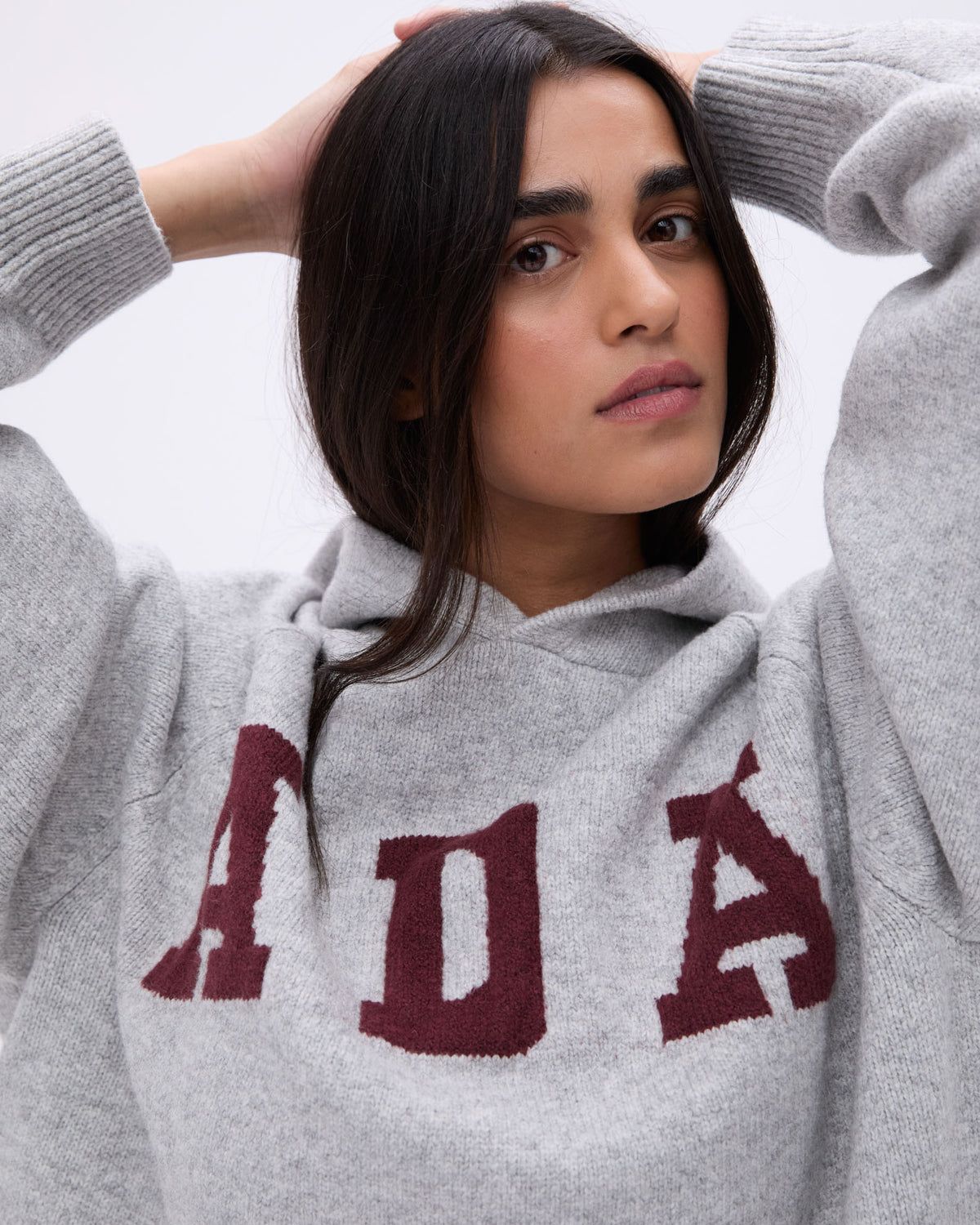 Adanola ADA Oversized Knit Hoodie Hellgrau Bordeaux | 61IXTCPWJ