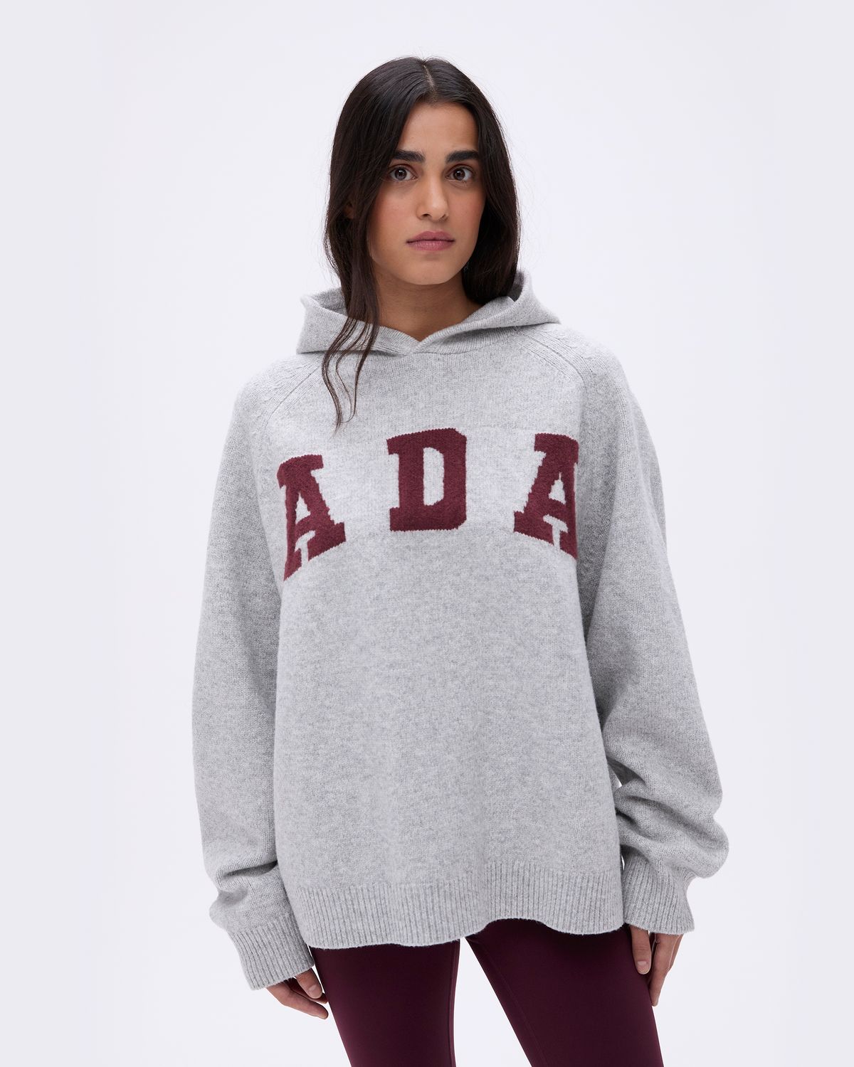 Adanola ADA Oversized Knit Hoodie Hellgrau Bordeaux | 61IXTCPWJ