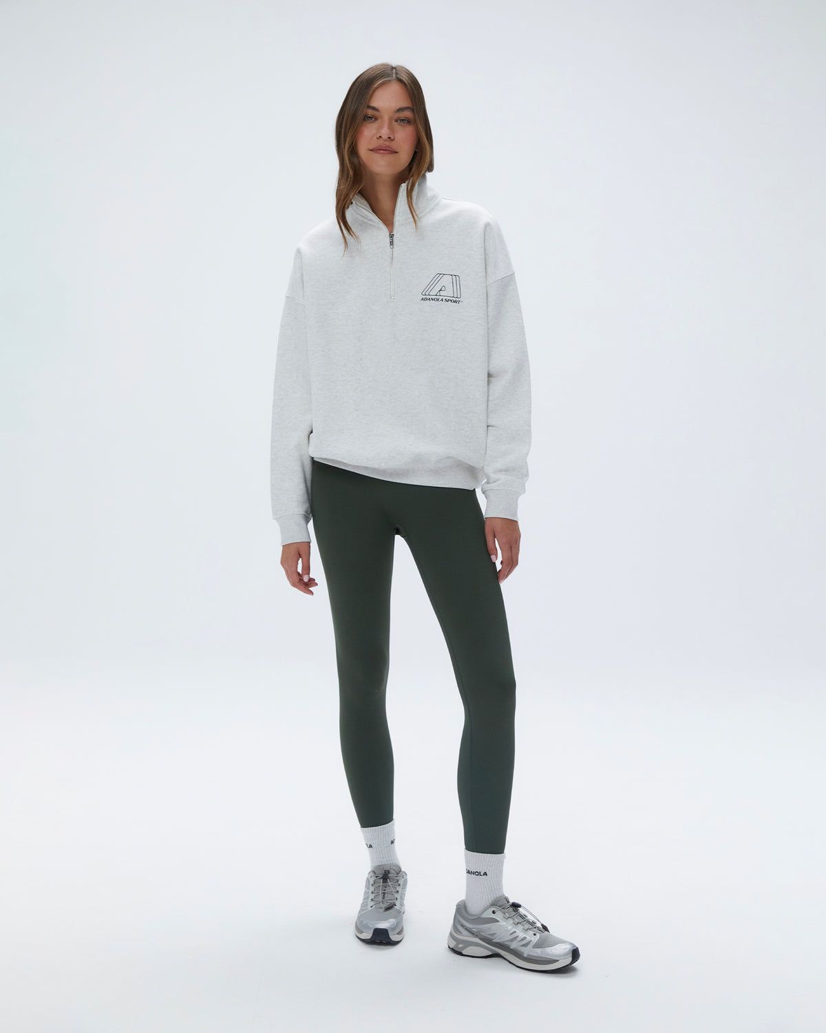 Adanola A Oversized Funnel Neck Zip Sweatshirt Hellgrau Dunkelolivgrün | 24FZASNOJ