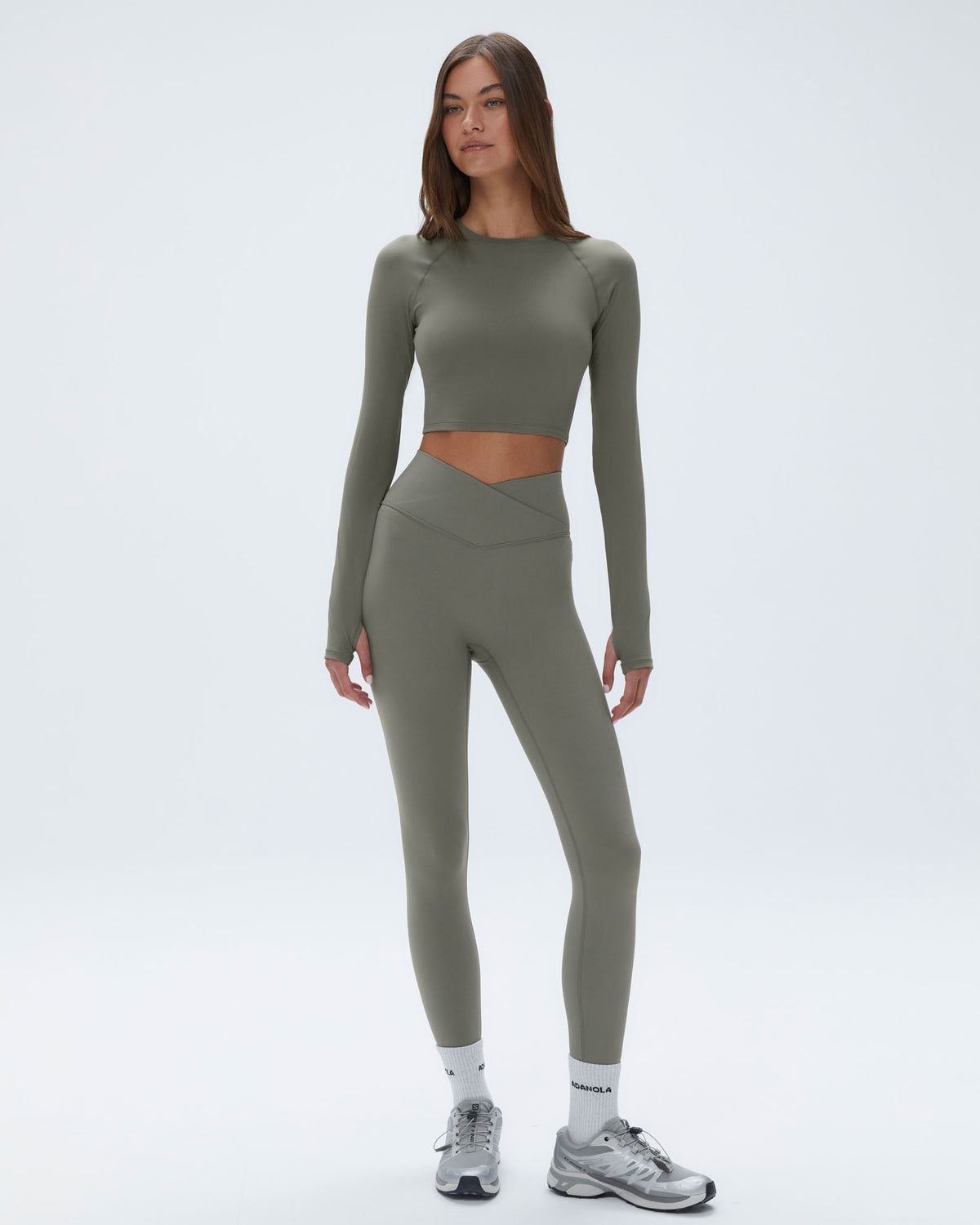 Adanola Long Sleeve Crop Top Olivgrün Grün | 39BWFTJAU