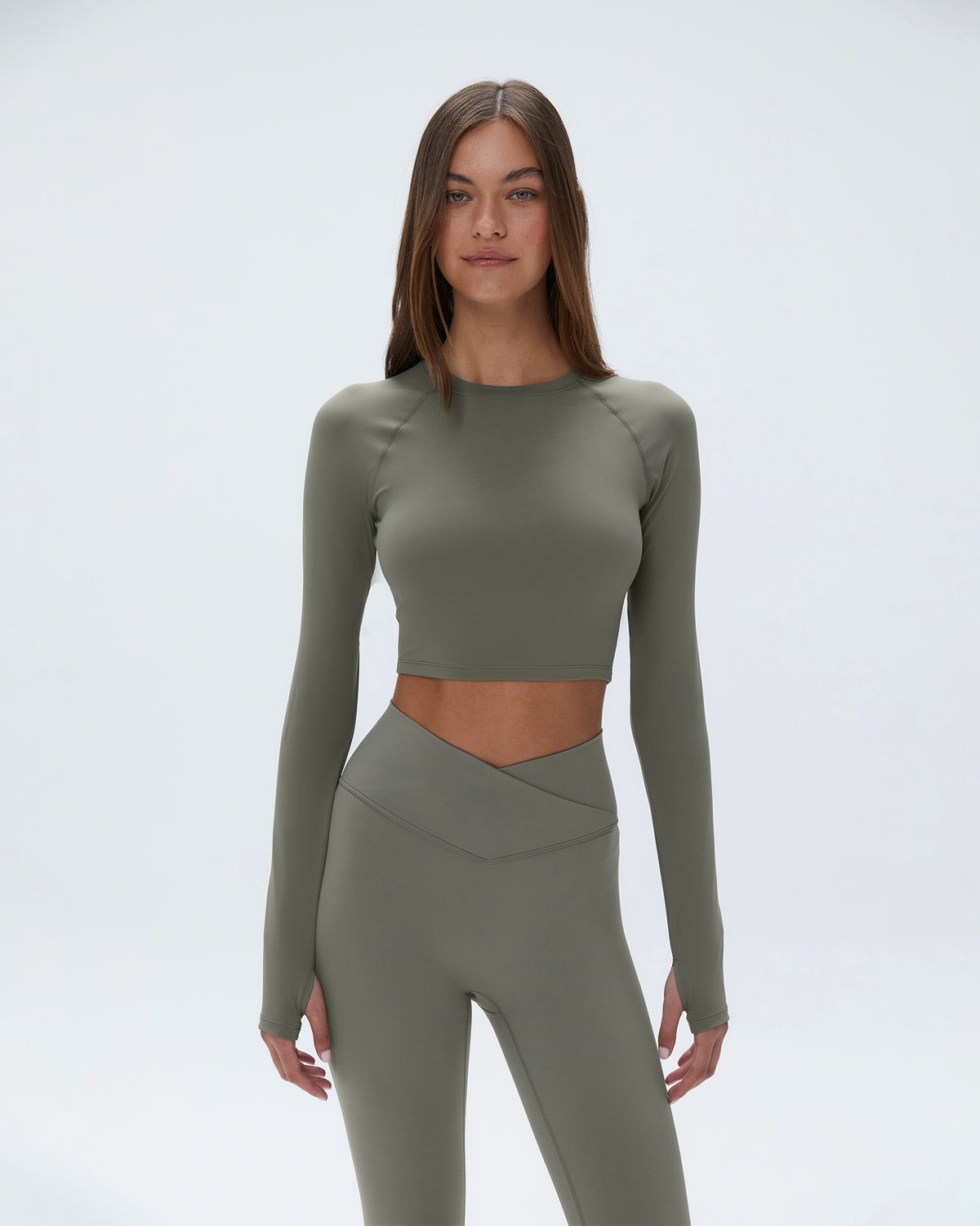 Adanola Long Sleeve Crop Top Olivgrün Grün | 39BWFTJAU