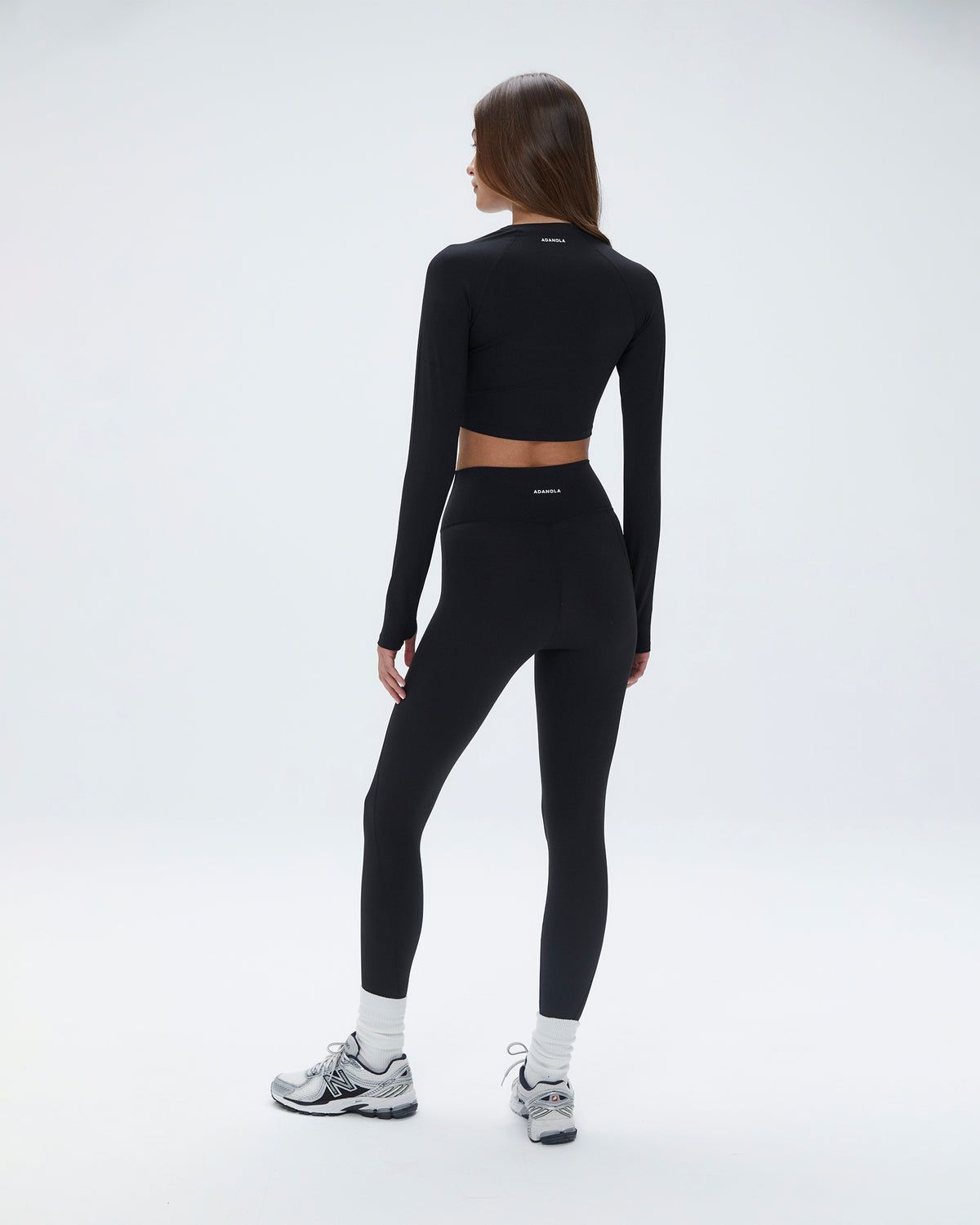 Adanola Long Sleeve Crop Top Schwarz | 25STXFMBN