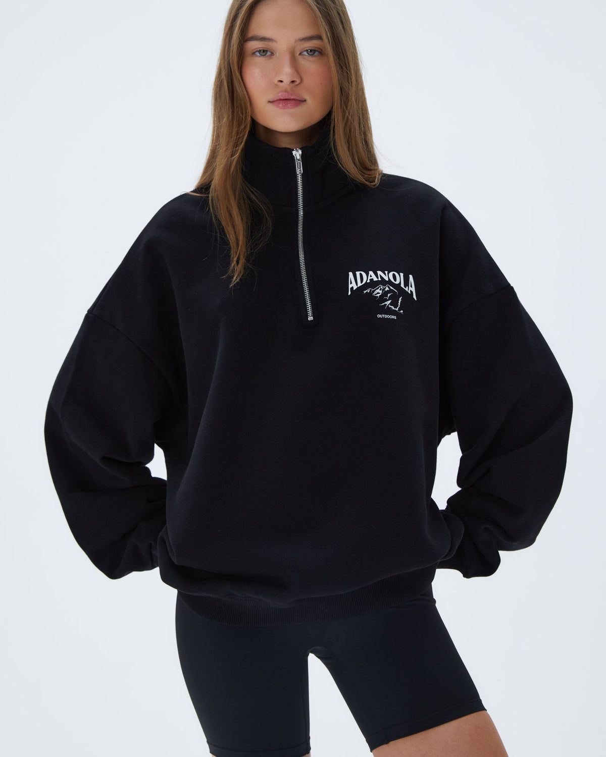 Adanola Outdoors Oversized Funnel Neck Zip Sweatshirt Schwarz | 60UZDFLWB