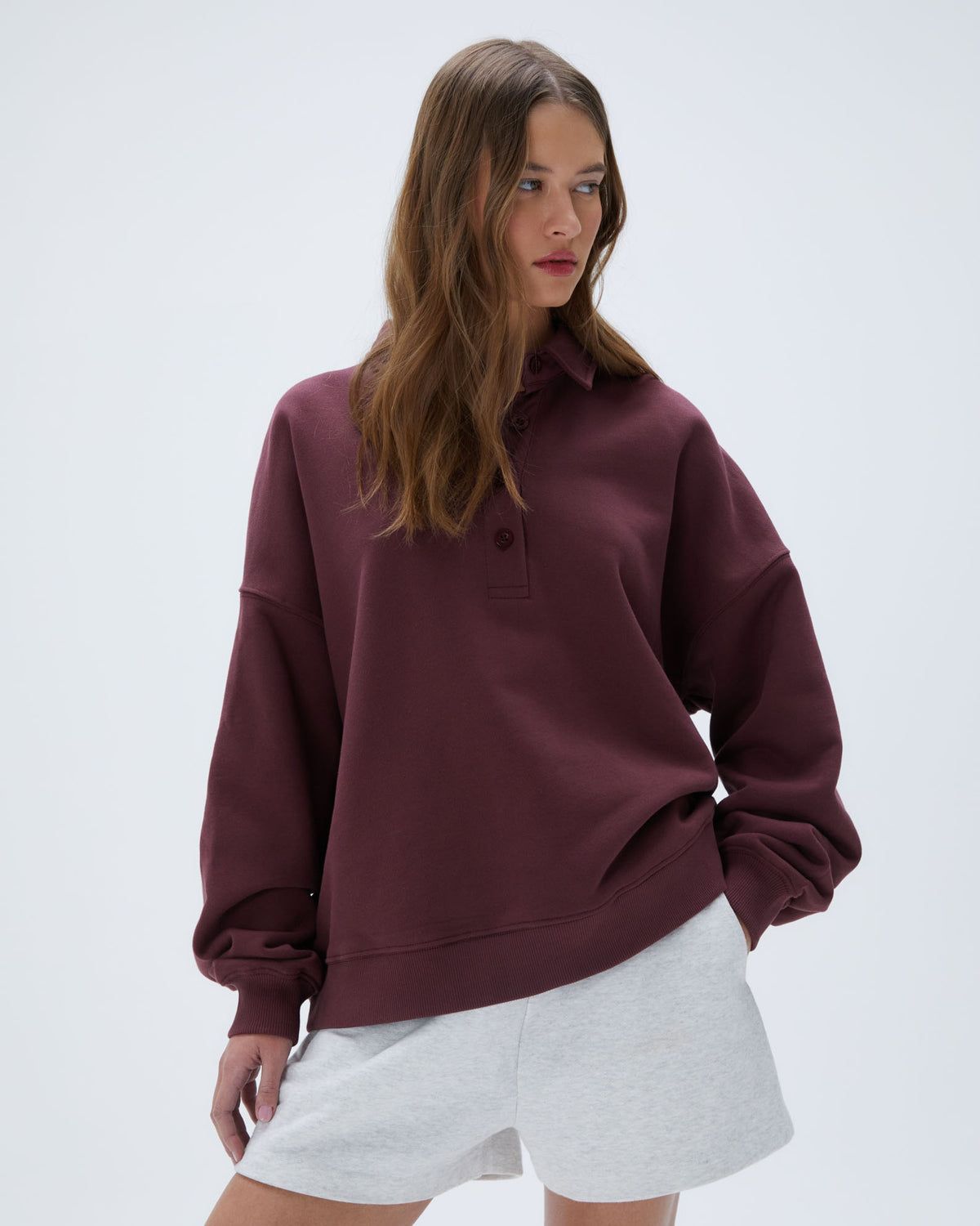 Adanola Oversized Button Up Sweatshirt Bordeaux | 65VPOAKYX