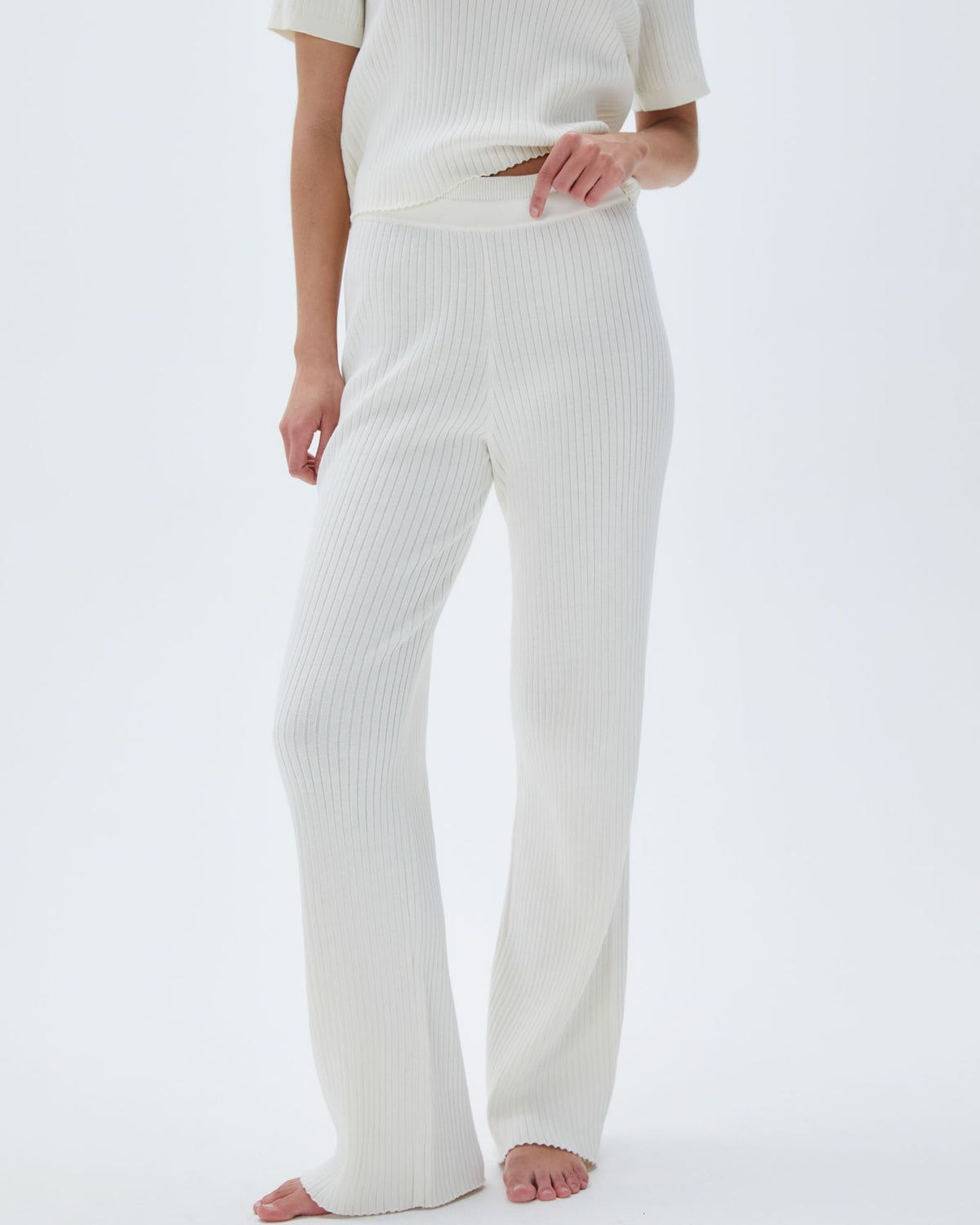 Adanola Rib Knit Pants Weiß | 49MJLWTGK