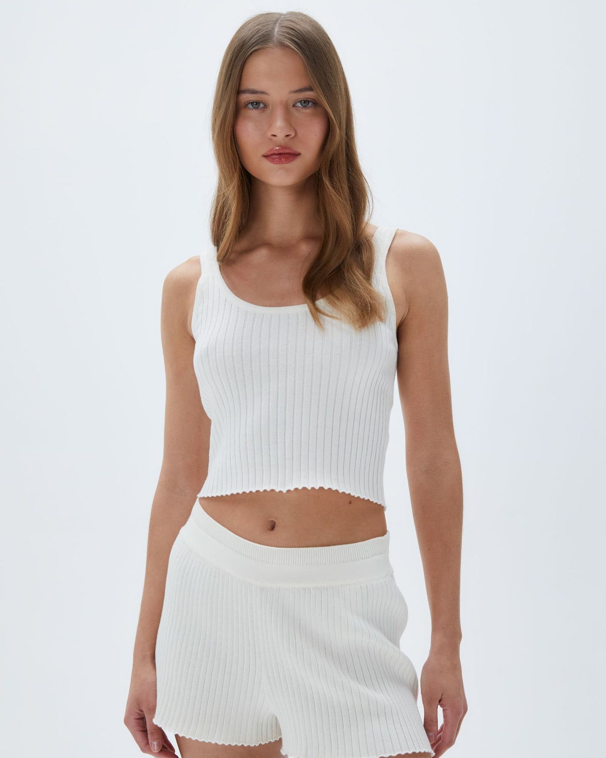 Adanola Rib Knit Scoop Neck Crop Top Weiß | 25UKWJQPD