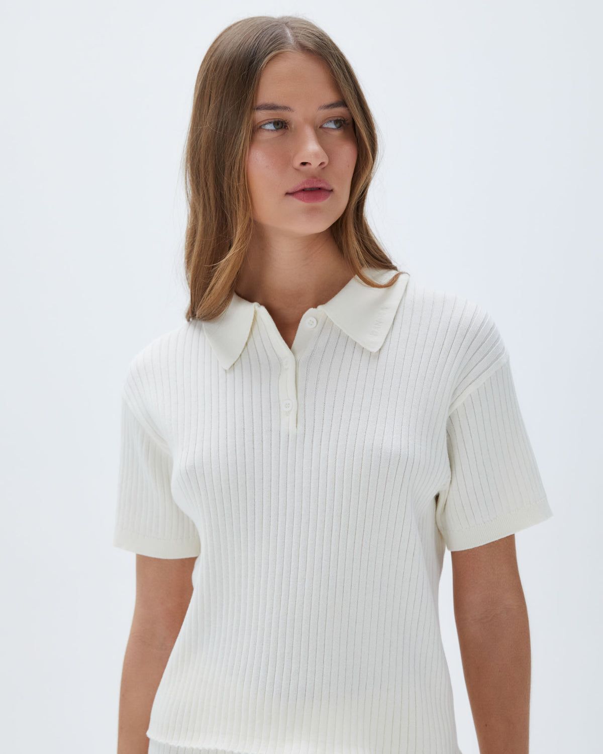 Adanola Rib Knit Short Sleeve Polo Top Weiß | 10QJORHCN