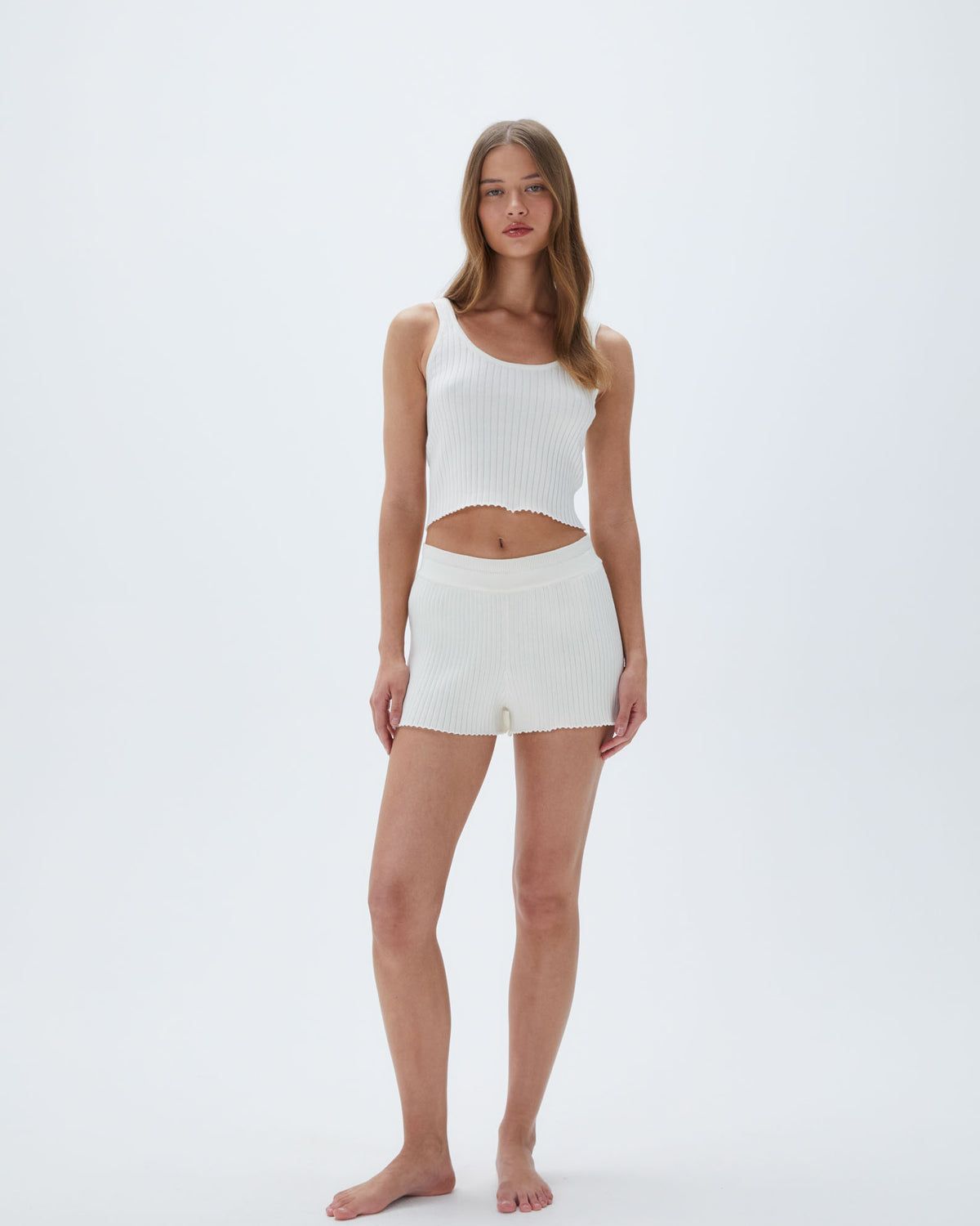 Adanola Rib Knit Short Weiß | 89VYCMFSI