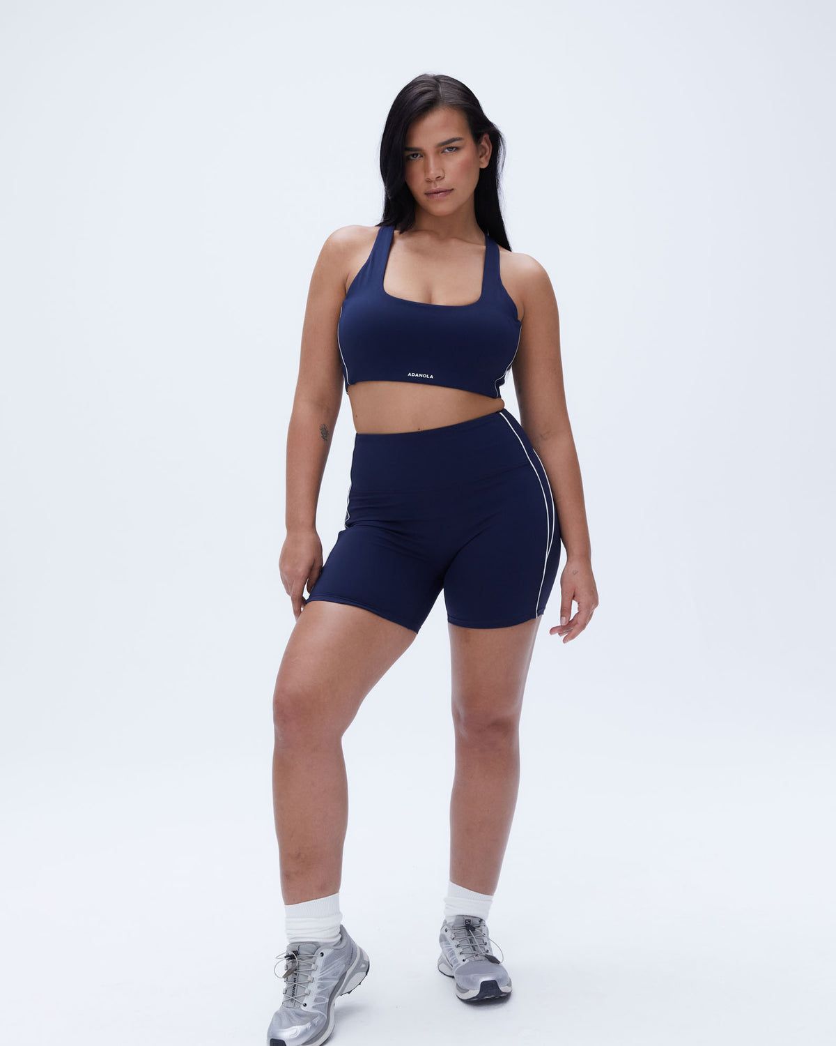 Adanola Ultimate Micro Piping Crop Short Navy Blau Weiß | 23IVYQKNW