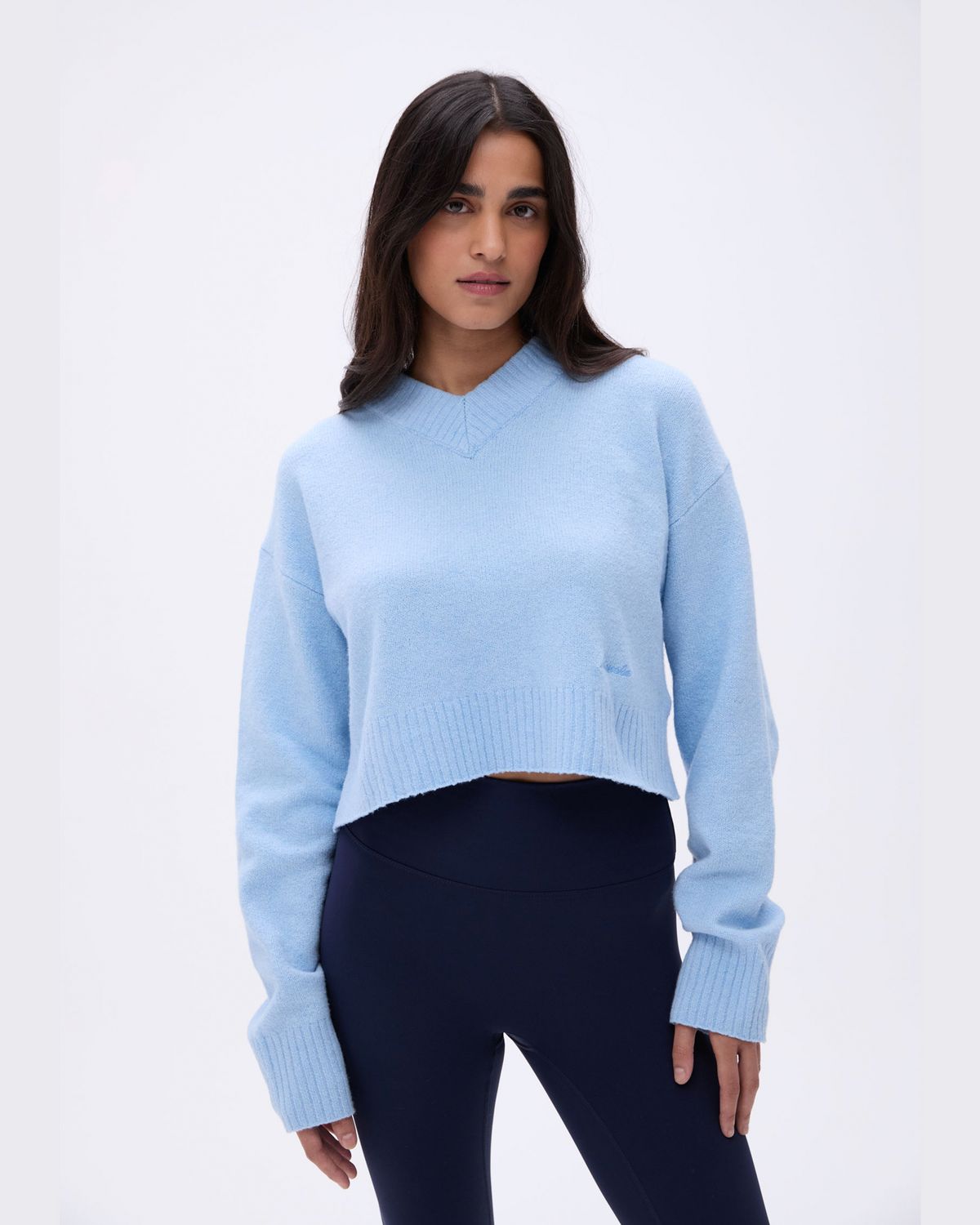 Adanola V Neck Knit Sweatshirt Blau | 43RDCYBKQ