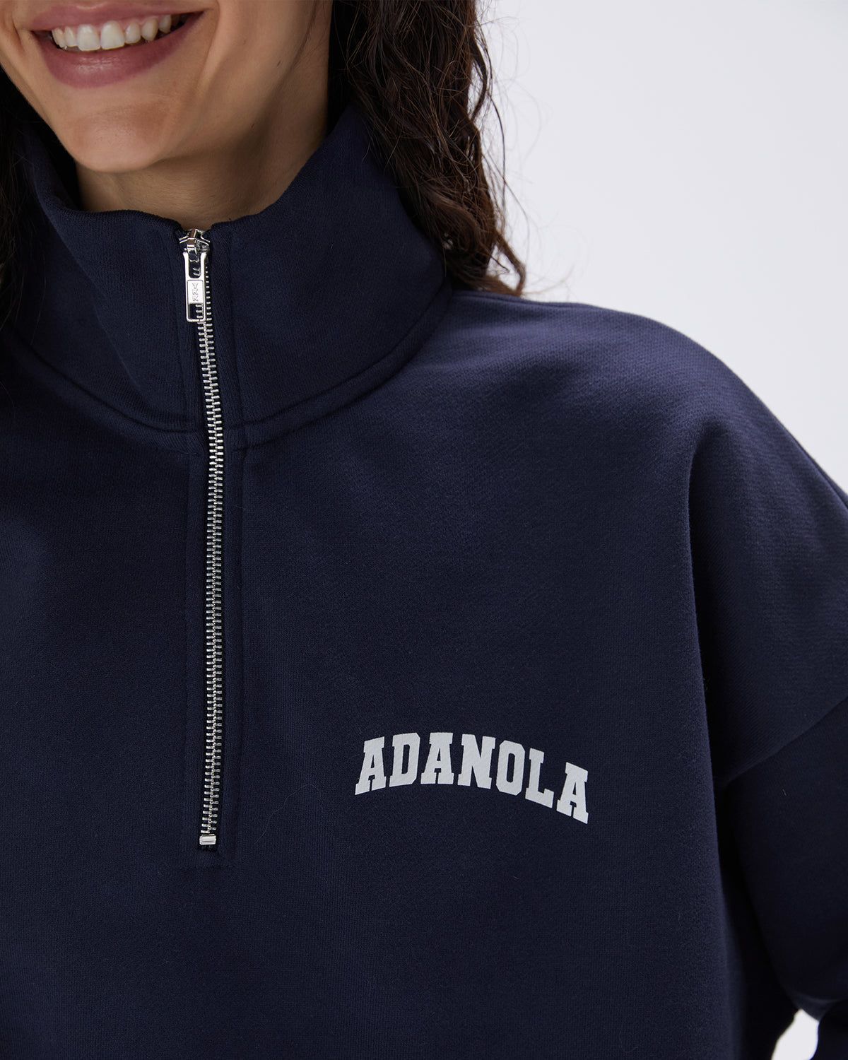 Adanola Varsity Oversized Funnel Neck Zip Sweatshirt Navy Blau | 50RMQALKD