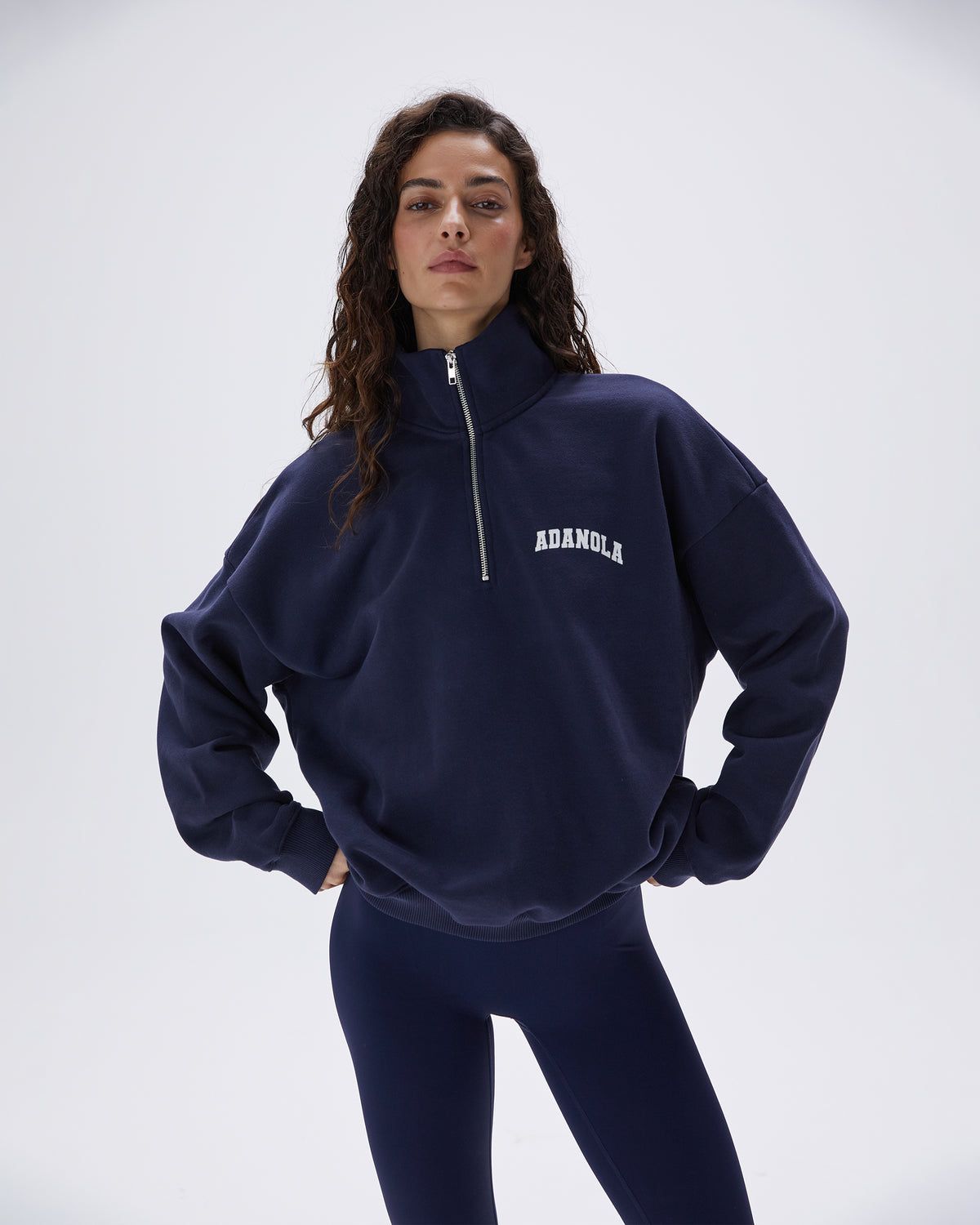 Adanola Varsity Oversized Funnel Neck Zip Sweatshirt Navy Blau | 50RMQALKD