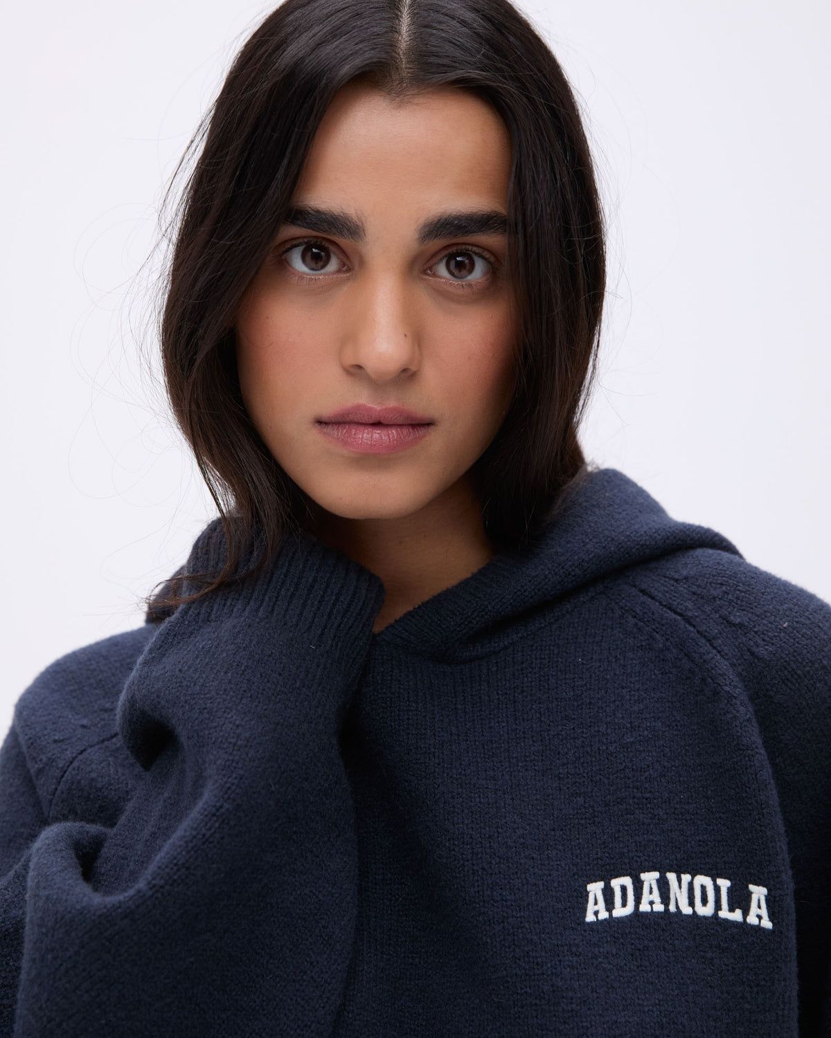 Adanola Varsity Oversized Knit Hoodie Tiefesblau Weiß | 01OFDPRSY