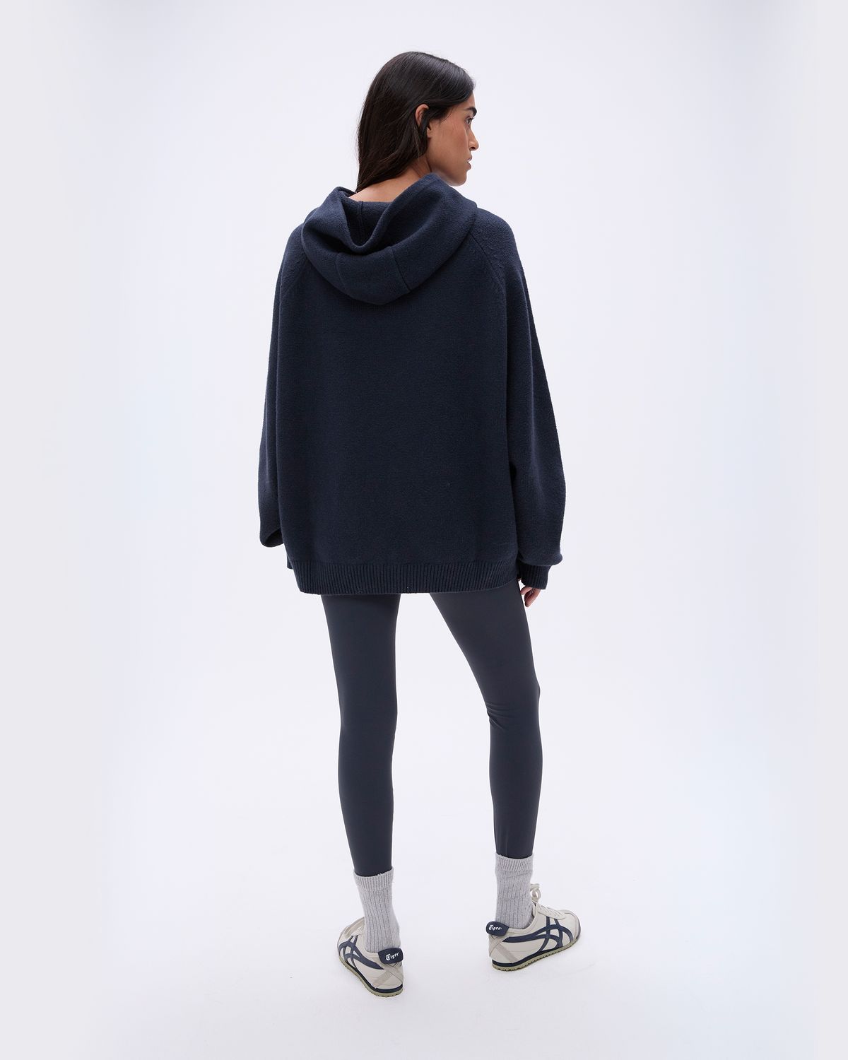 Adanola Varsity Oversized Knit Hoodie Tiefesblau Weiß | 01OFDPRSY