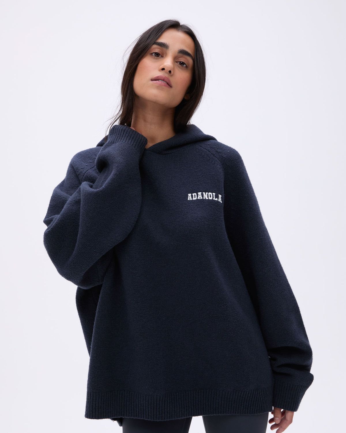 Adanola Varsity Oversized Knit Hoodie Tiefesblau Weiß | 01OFDPRSY