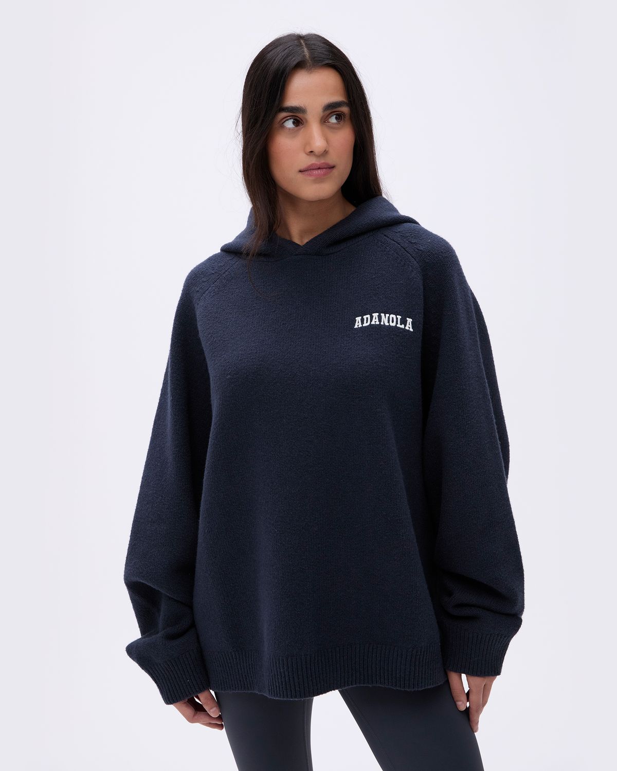 Adanola Varsity Oversized Knit Hoodie Tiefesblau Weiß | 01OFDPRSY