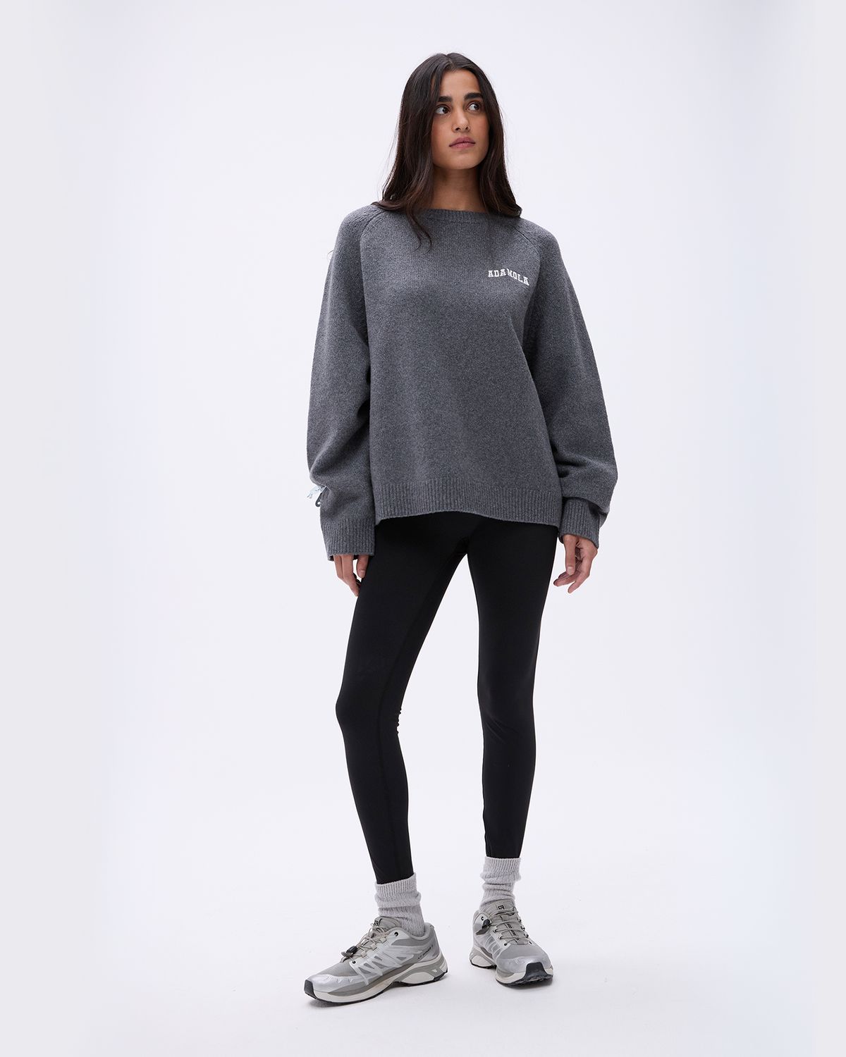 Adanola Varsity Oversized Knit Sweatshirt Dunkelgrau Weiß | 85GZHLMQS