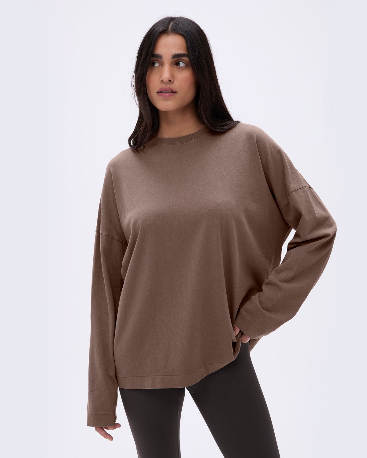 Adanola Washed Long Sleeve Oversized T-shirt Braun | 18EMYUNPR