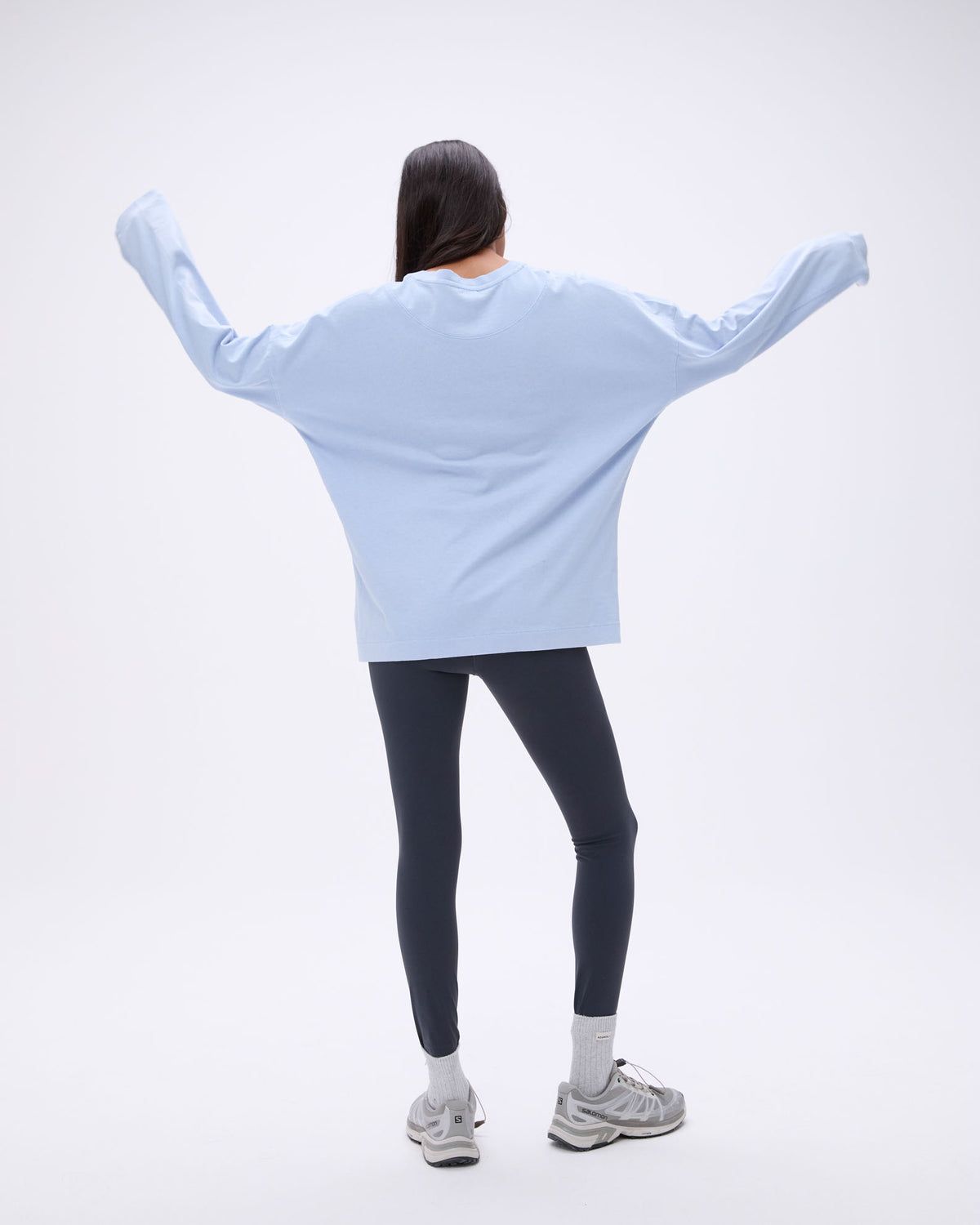 Adanola Washed Long Sleeve Oversized T-shirt Blau | 85AJYUBQP