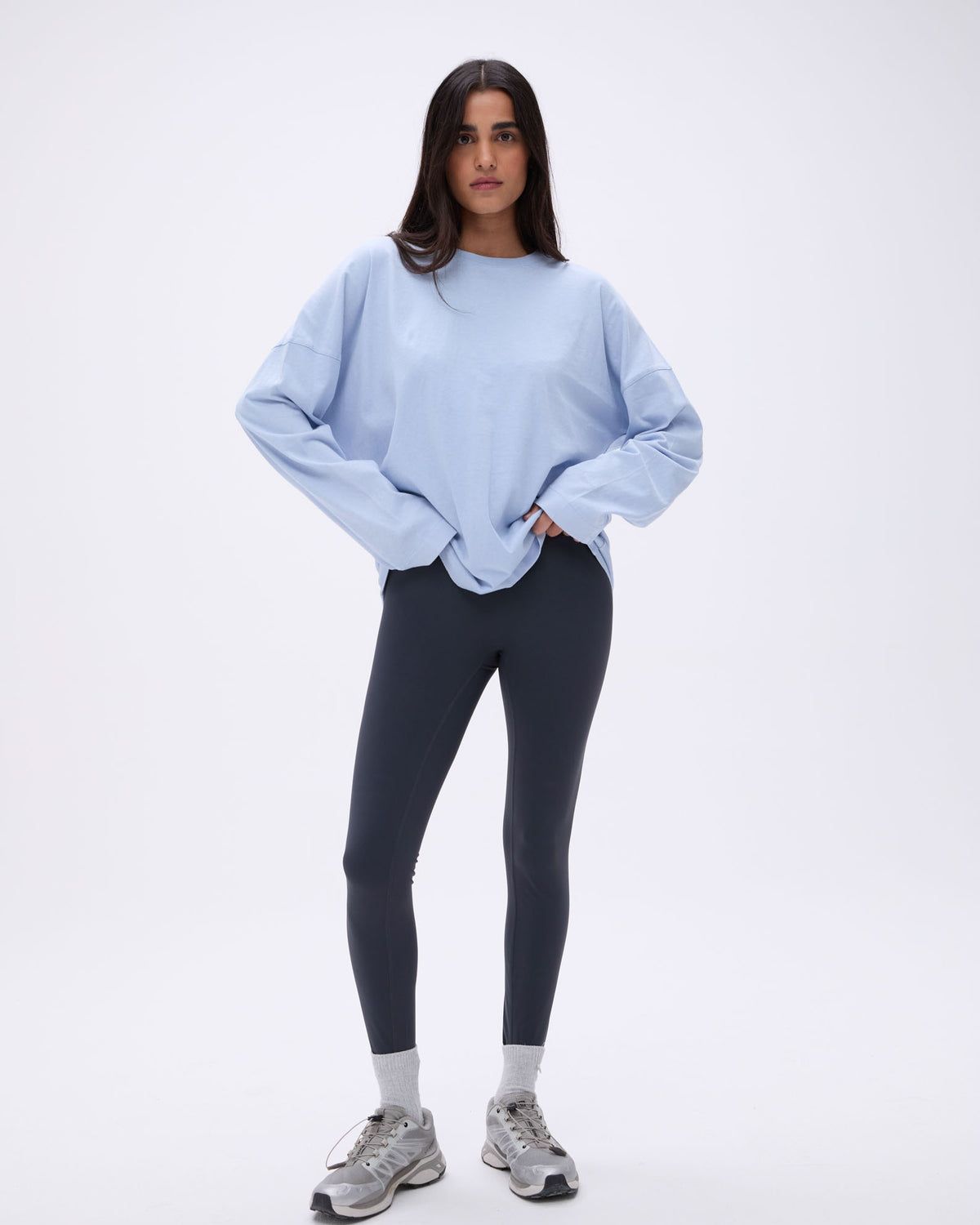 Adanola Washed Long Sleeve Oversized T-shirt Blau | 85AJYUBQP